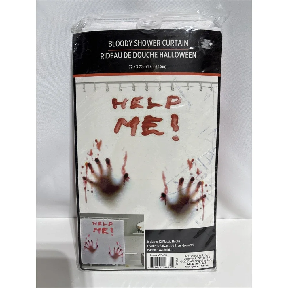 Halloween Decor Bloody Help Me Shower Bath Curtain Bathroom Horror Prop Scary